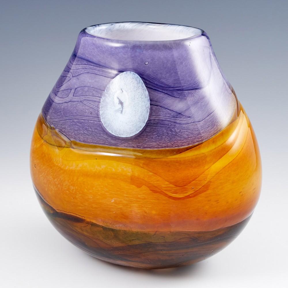 Heading : A Harvest Moon Vase by Siddy Langley
Date : 2021
Origin : Devon, England
Bowl Features : Polychrome enamels internally and externally decorated Moonscape vase

Marks : Signed Siddy Langley 2021
Type : Lead art glass
Size : Height