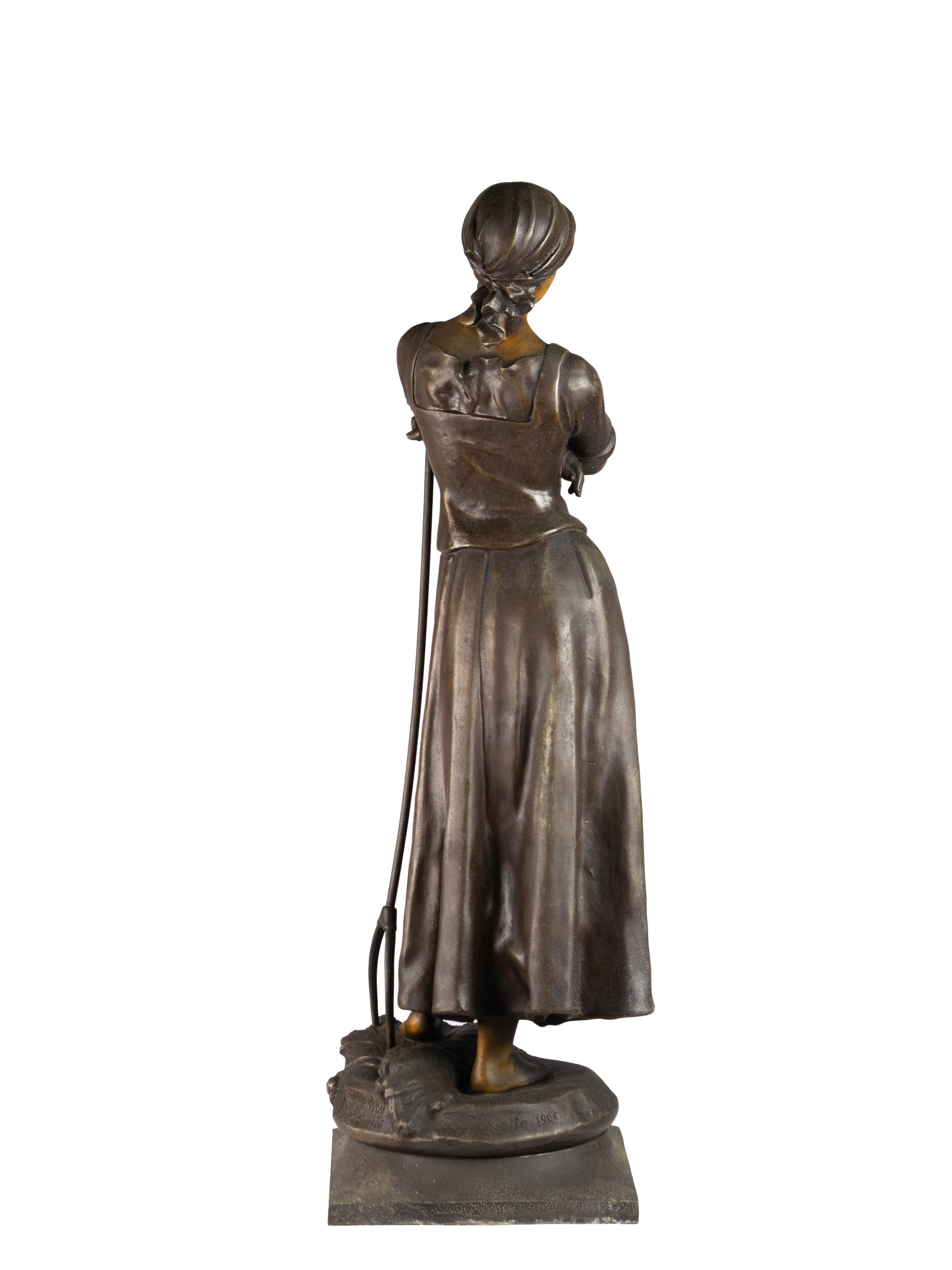 Francese Statua della ragazza che raccoglie di A . J . Scotte (1885-1905) in vendita