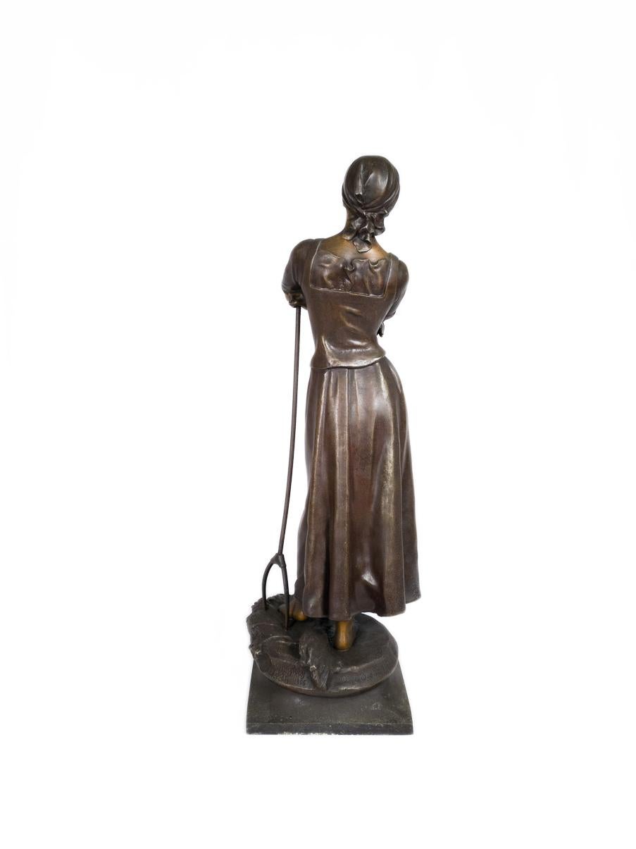 Patinated A Harvesting Girl Statue by A . J . Scotte (1885-1905) For Sale