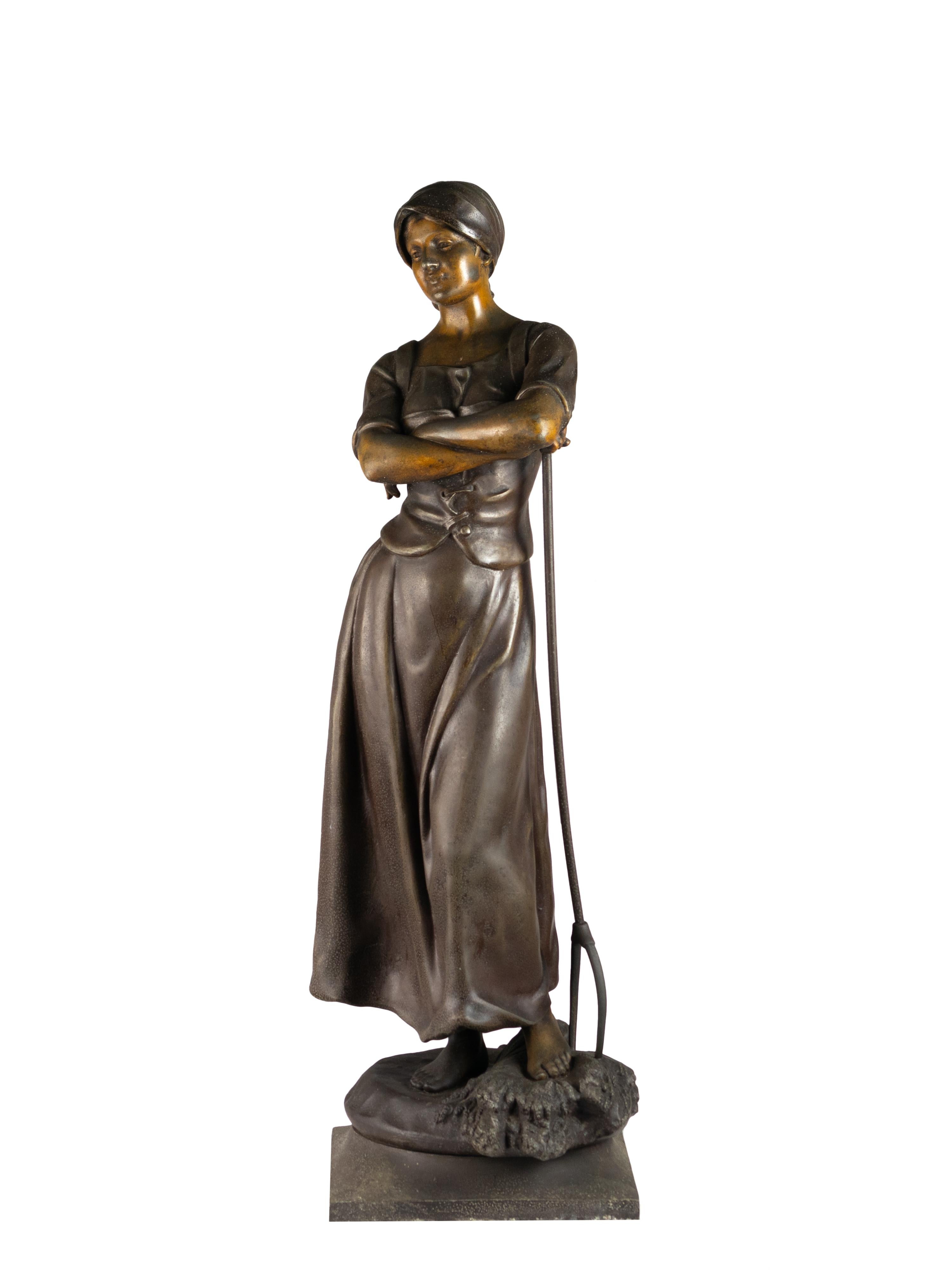 XX secolo Statua della ragazza che raccoglie di A . J . Scotte (1885-1905) in vendita