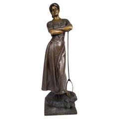 Antique A Harvesting Girl Statue by A . J . Scotte (1885-1905)