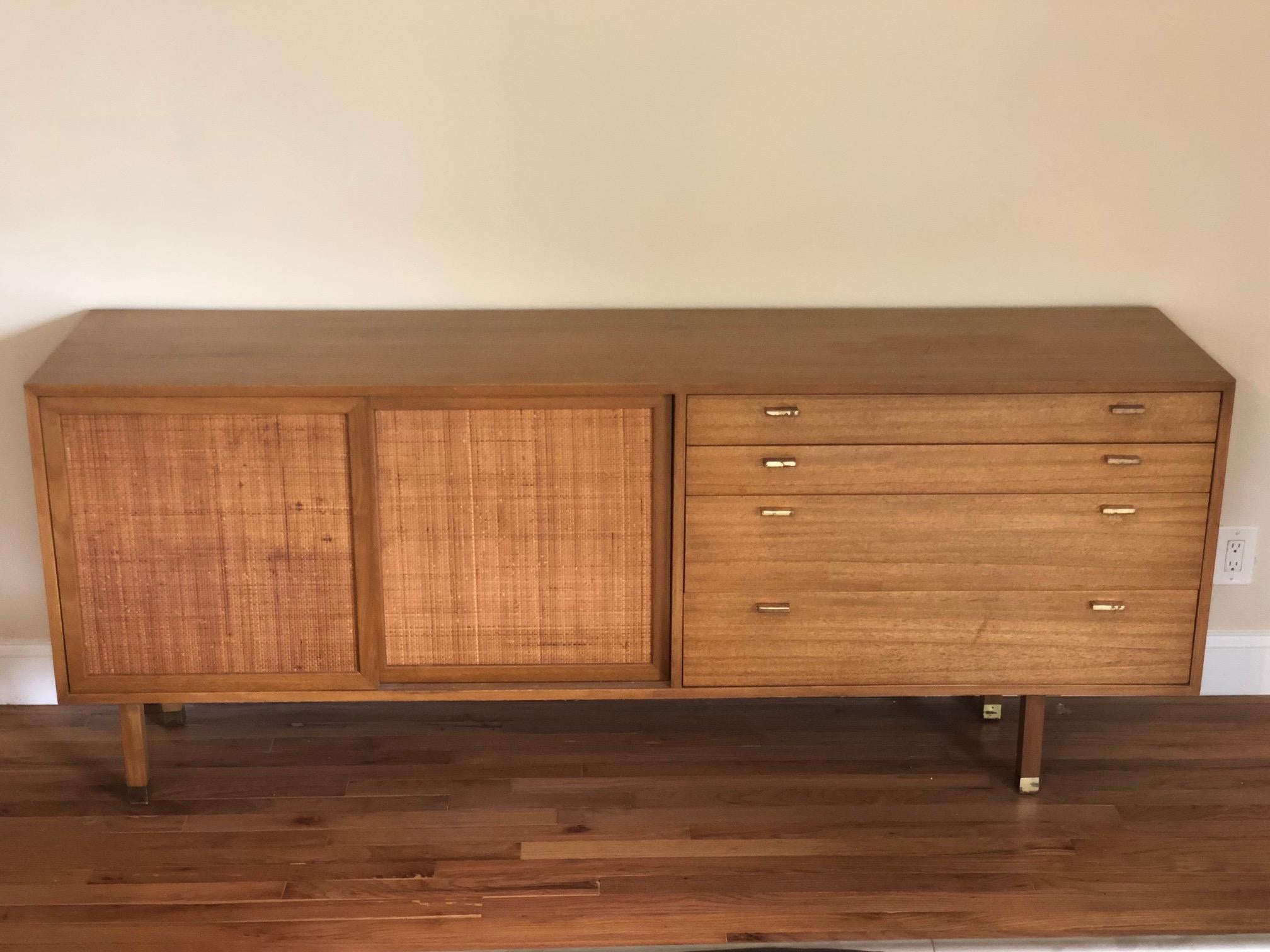 American Harvey Probber Credenza with Caned Panels