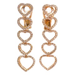 Heart Shaped Earrings Set with Diamonds, G+ VS, 0.98ct Mounted in 18k Rose Gold