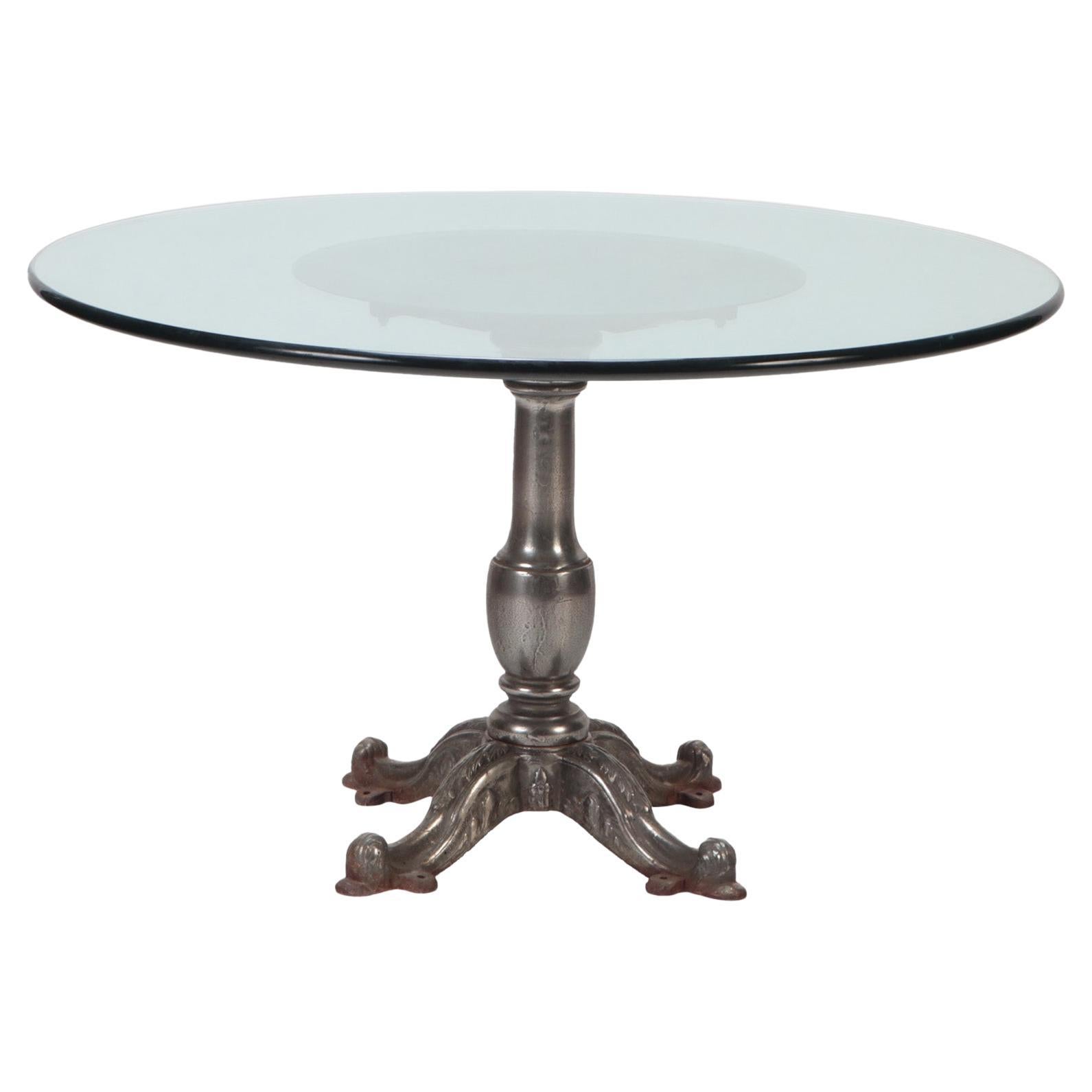 Heavy Cast Iron Table with Round Glass Top