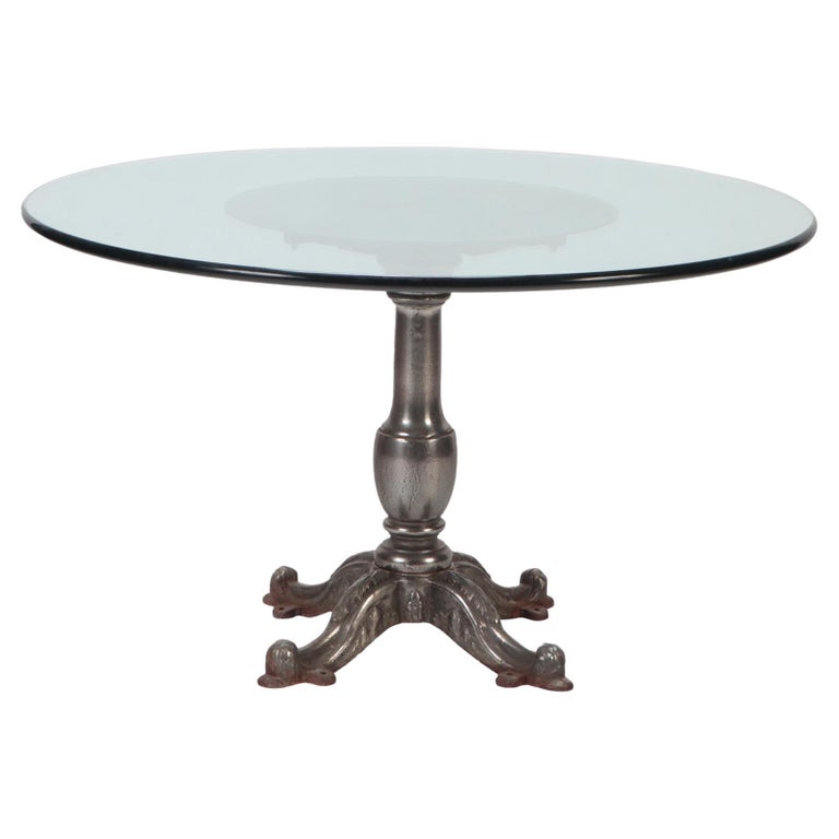 Heavy Cast Iron Table with Round Glass Top For Sale at 1stDibs