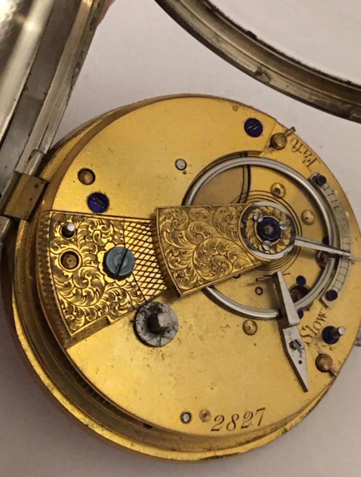 Heavy English Lever Fusee Silver Engine Turned Case Pocket Watch, circa 1866 4