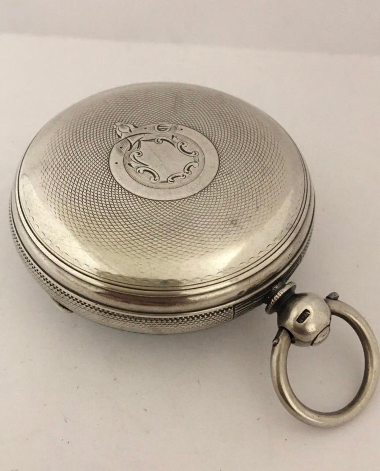 Heavy English Lever Fusee Silver Engine Turned Case Pocket Watch, circa 1866 7