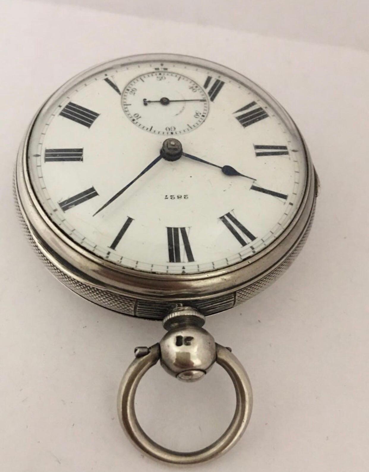Heavy English Lever Fusee Silver Engine Turned Case Pocket Watch, circa 1866 9