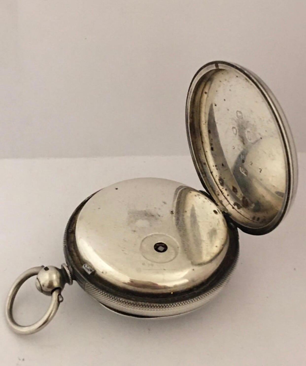 Heavy English Lever Fusee Silver Engine Turned Case Pocket Watch, circa 1866 In Good Condition In Carlisle, GB