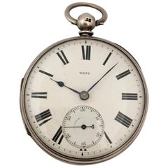 Schwere englische Hebelfuß-Silbermotor-Taschenuhr mit gedrehtem Gehäuse, um 1866