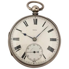 Heavy English Lever Fusee Silver Engine Turned Case Pocket Watch, circa 1866