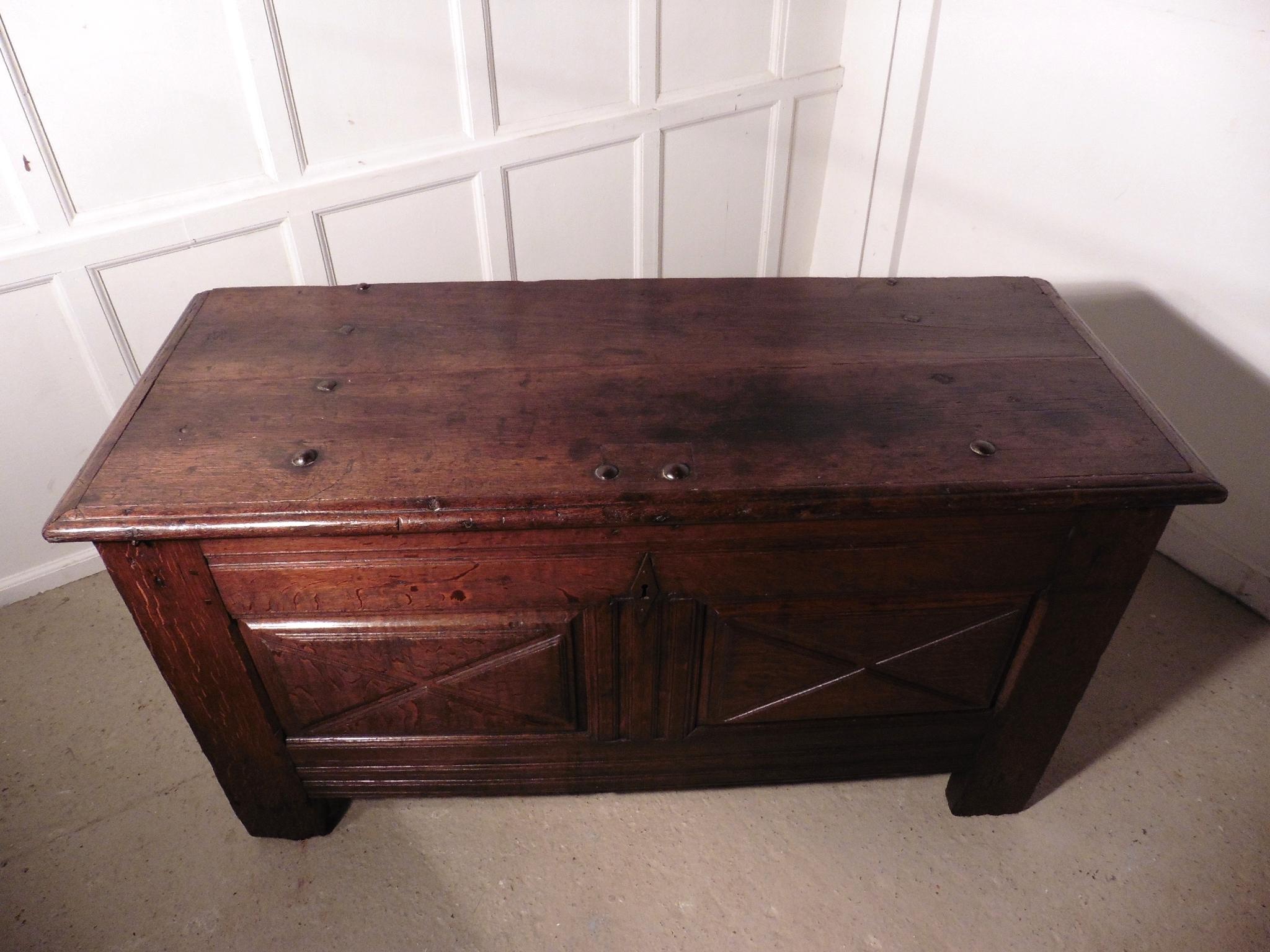 A Heavy French Panelled Oak Coffer     For Sale 2