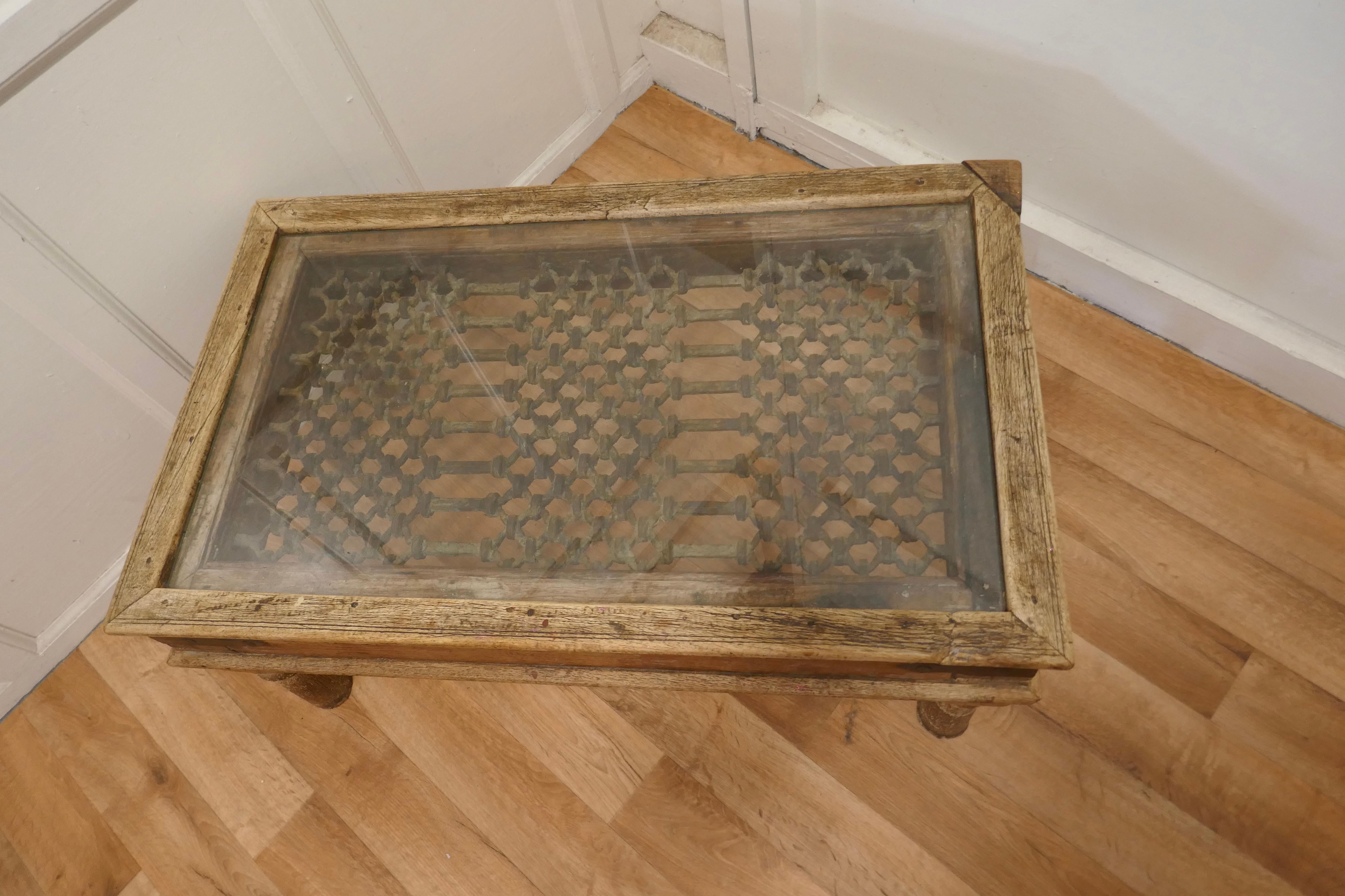 Heavy North African Coffee Table with Inset Iron Grill In Good Condition For Sale In Chillerton, Isle of Wight