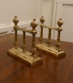 Heavy Pair of Victorian Brass Andirons or Fire Dogs