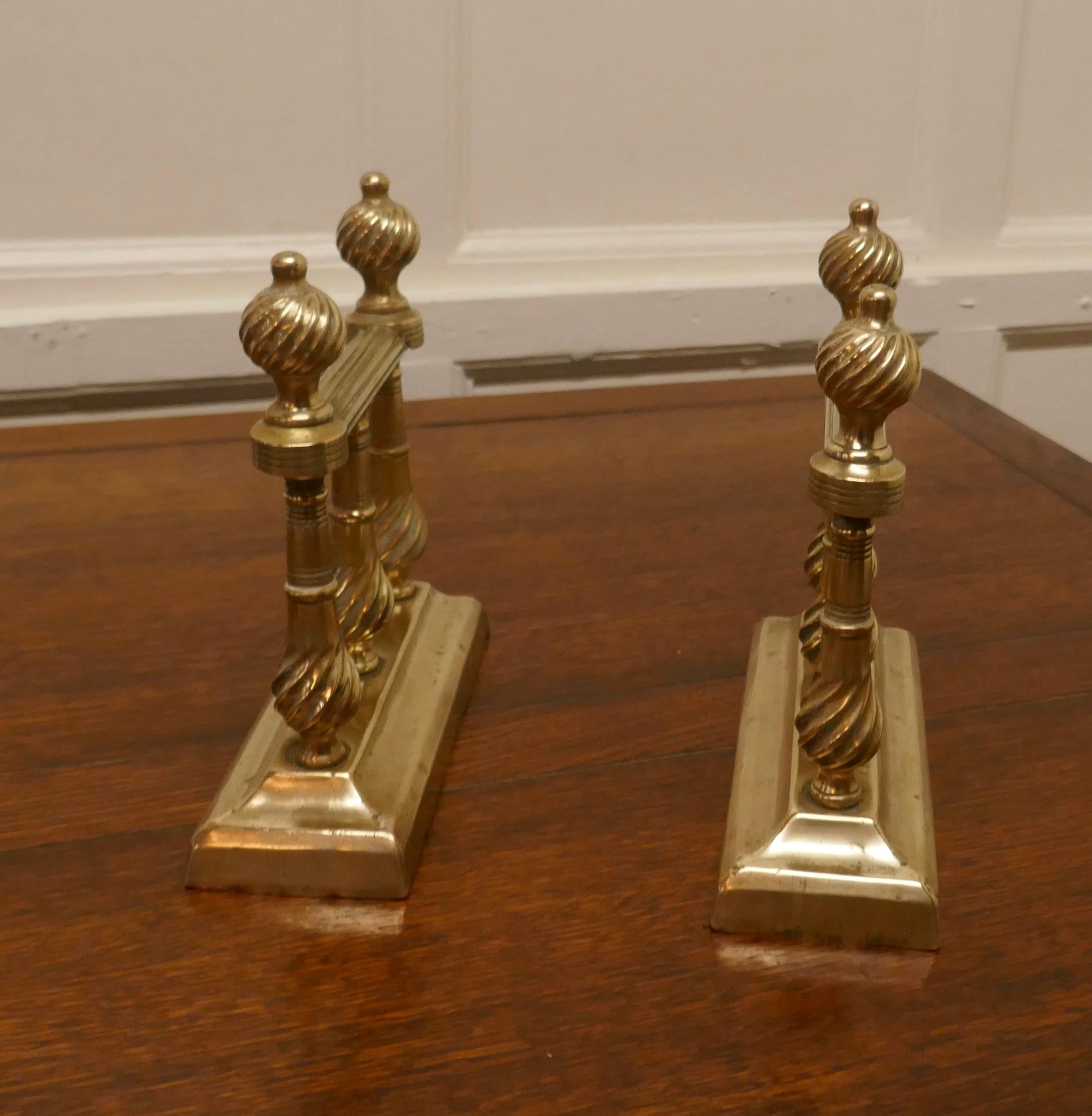 Adam Style Heavy Pair of Victorian Brass Andirons or Fire Dogs For Sale
