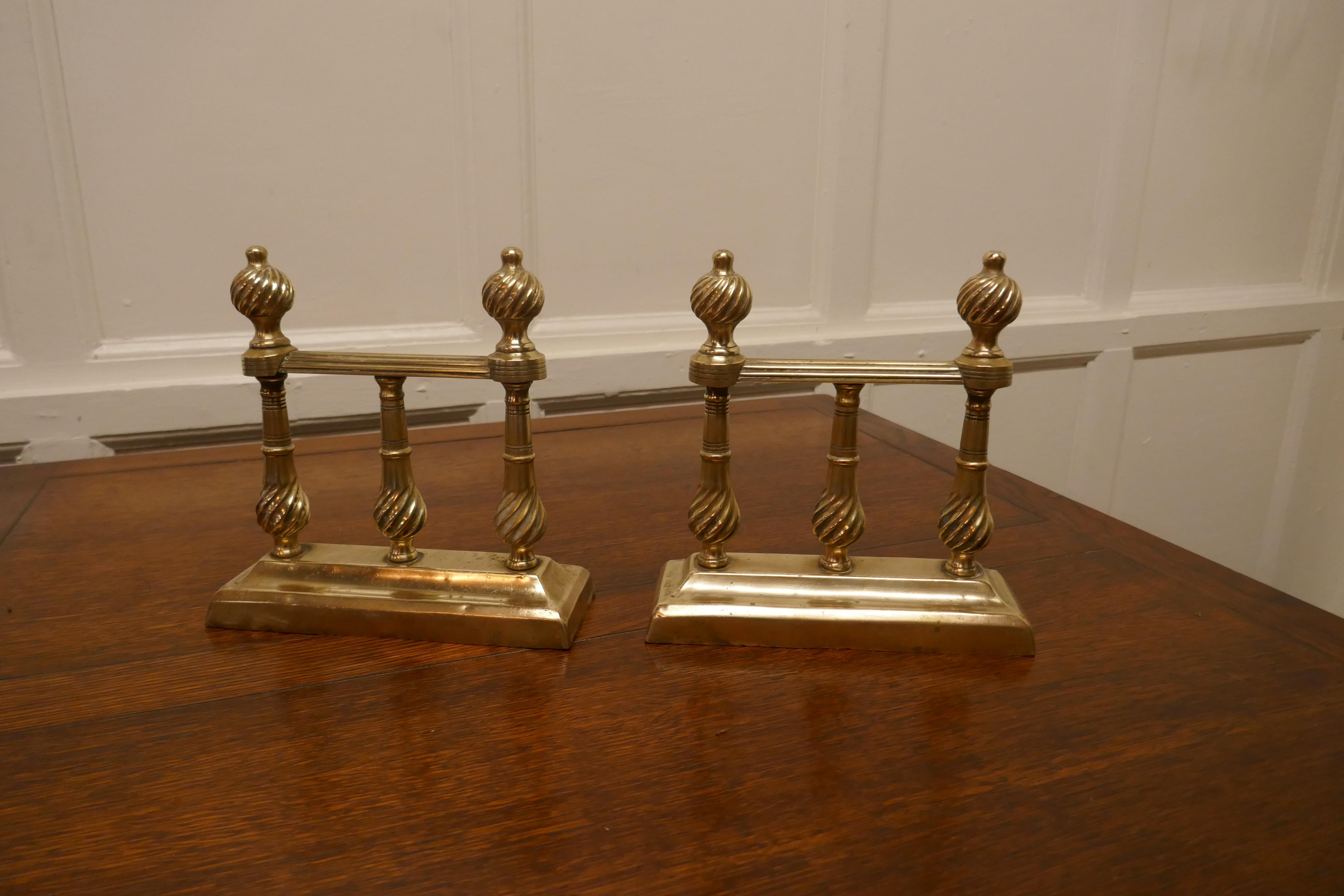 19th Century Heavy Pair of Victorian Brass Andirons or Fire Dogs For Sale