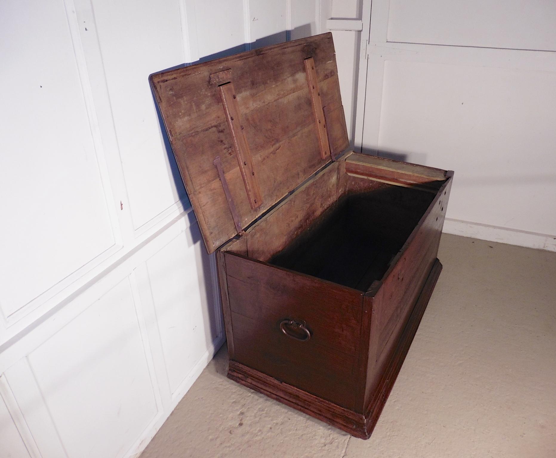 19th Century Heavy Rustic Oak Coffer For Sale