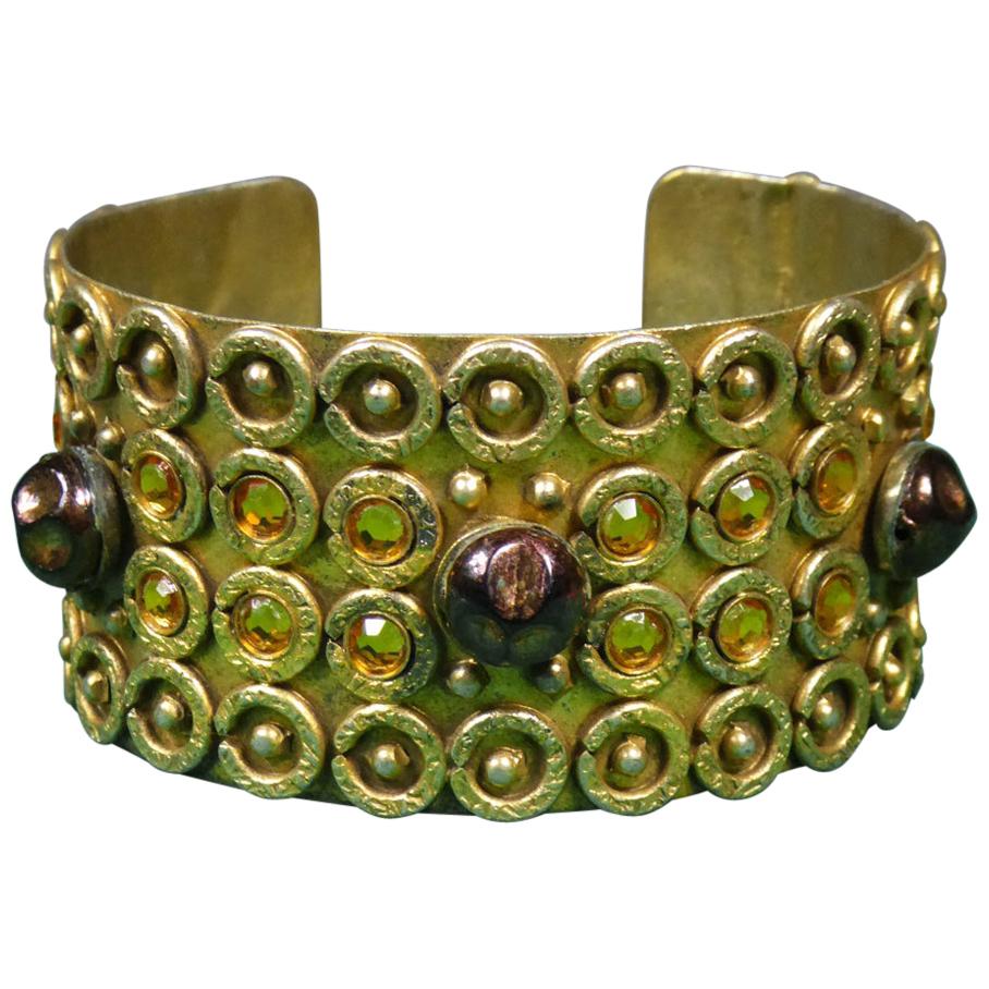 A Henry Perichon Bracelet in Brass and Pearls for Haute Couture Circa 1960 For Sale