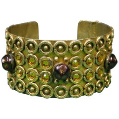 Vintage A Henry Perichon Bracelet in Brass and Pearls for Haute Couture Circa 1960