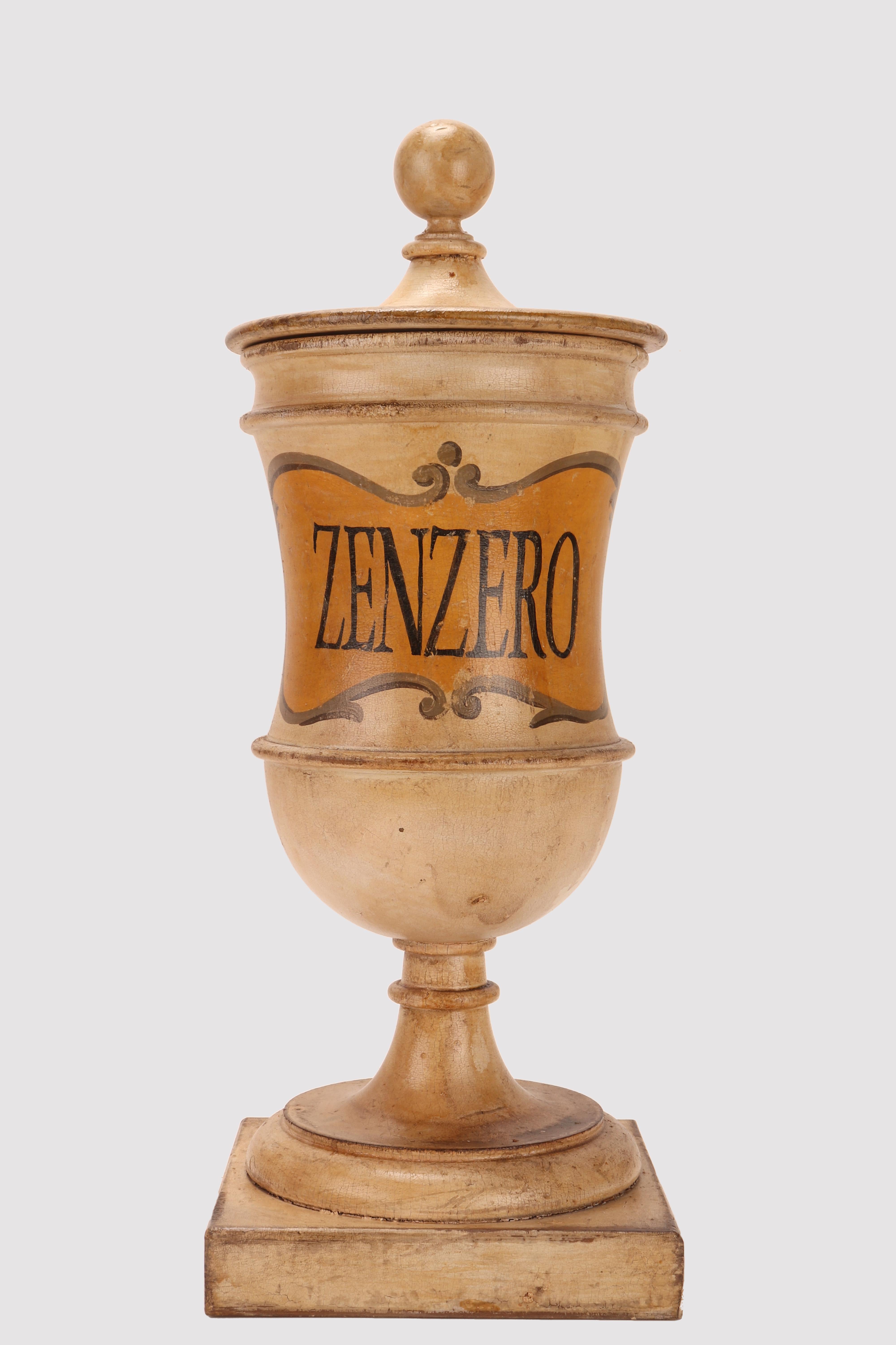 Herbalistische Apotheker-Holzgefäße aus Holz, Italien 1870 im Angebot 4