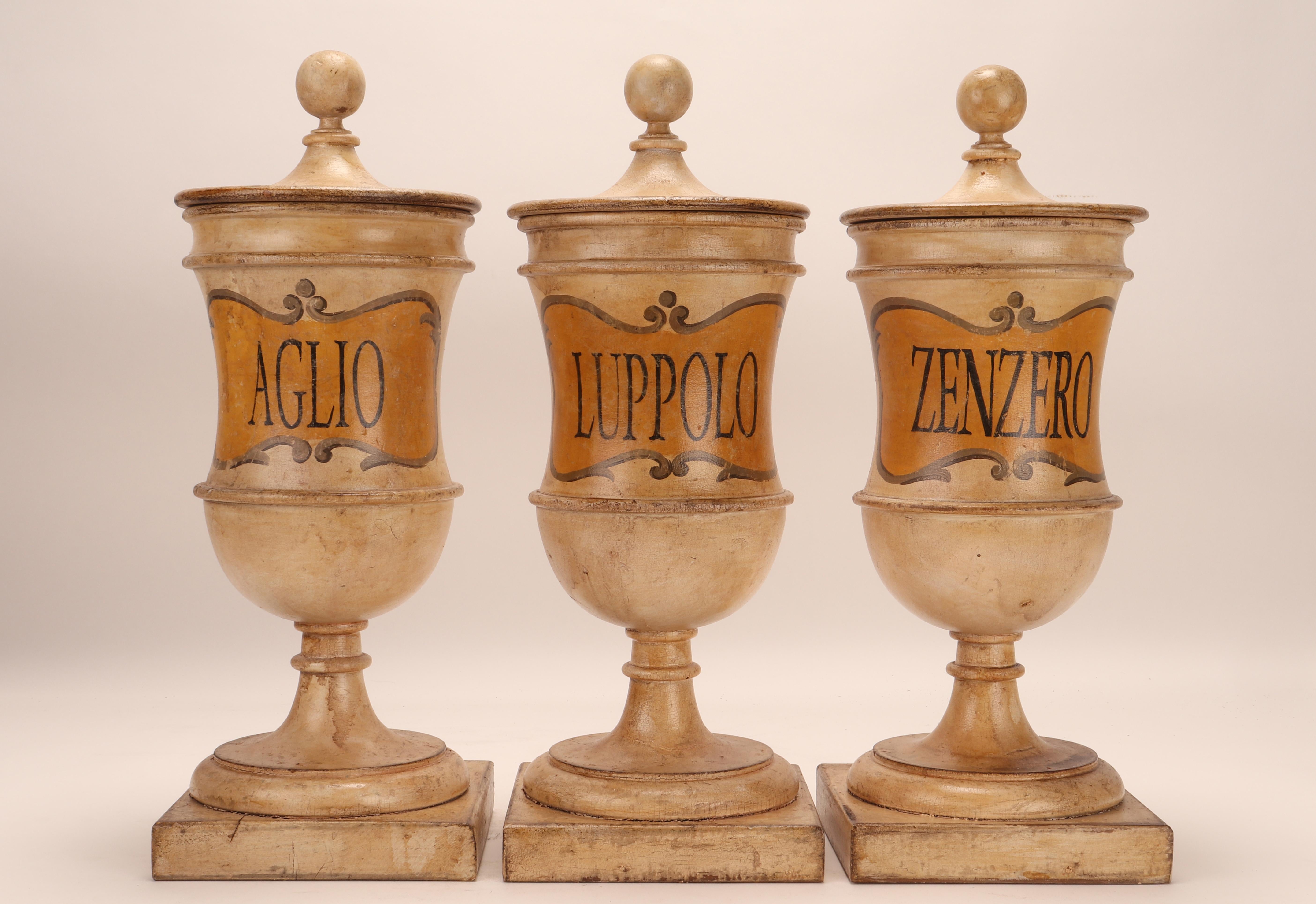 Herbalistische Apotheker-Holzgefäße aus Holz, Italien 1870 (Italienisch) im Angebot
