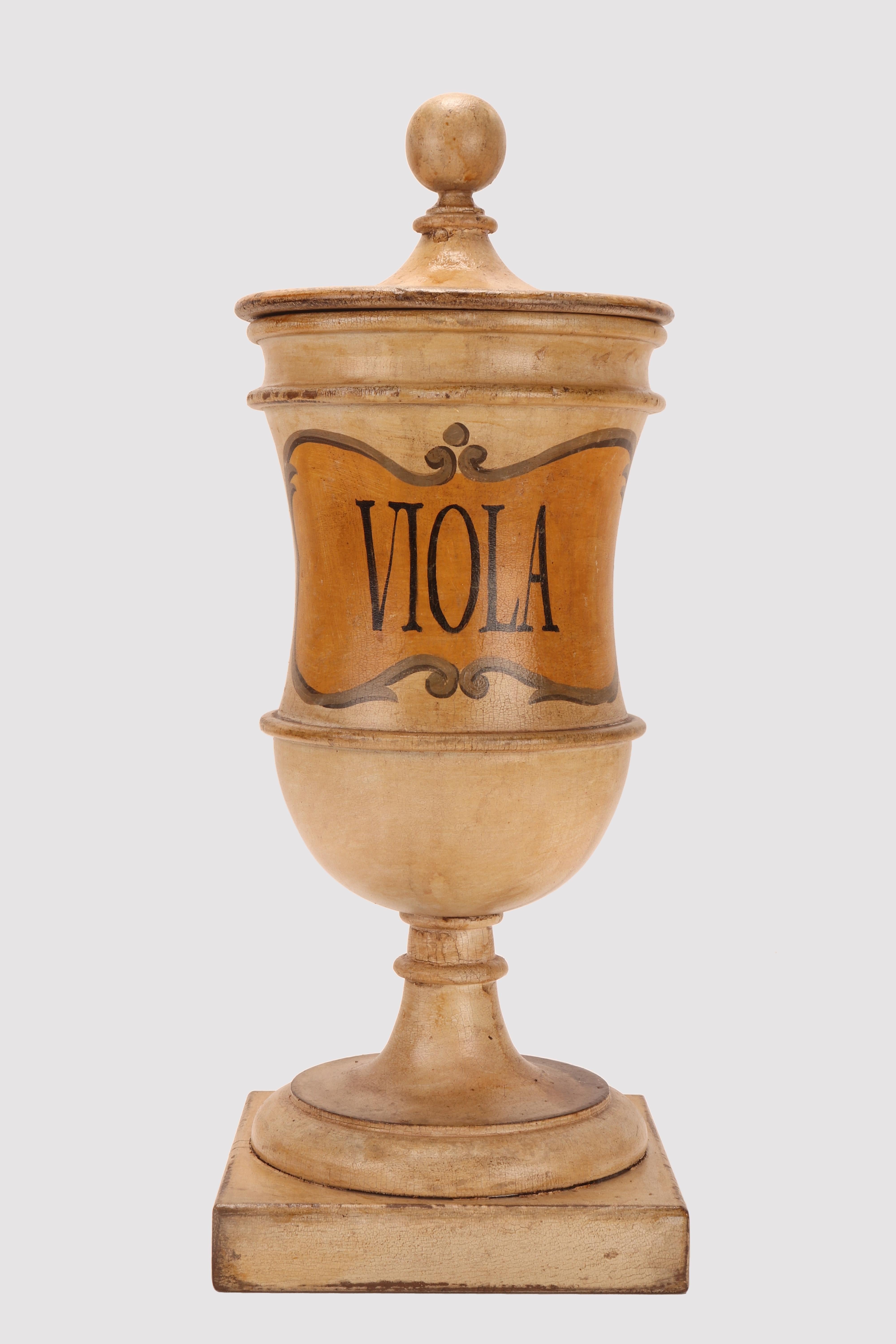 Herbalist Pharmacy Wooden Jars, Italy 1870 For Sale 1