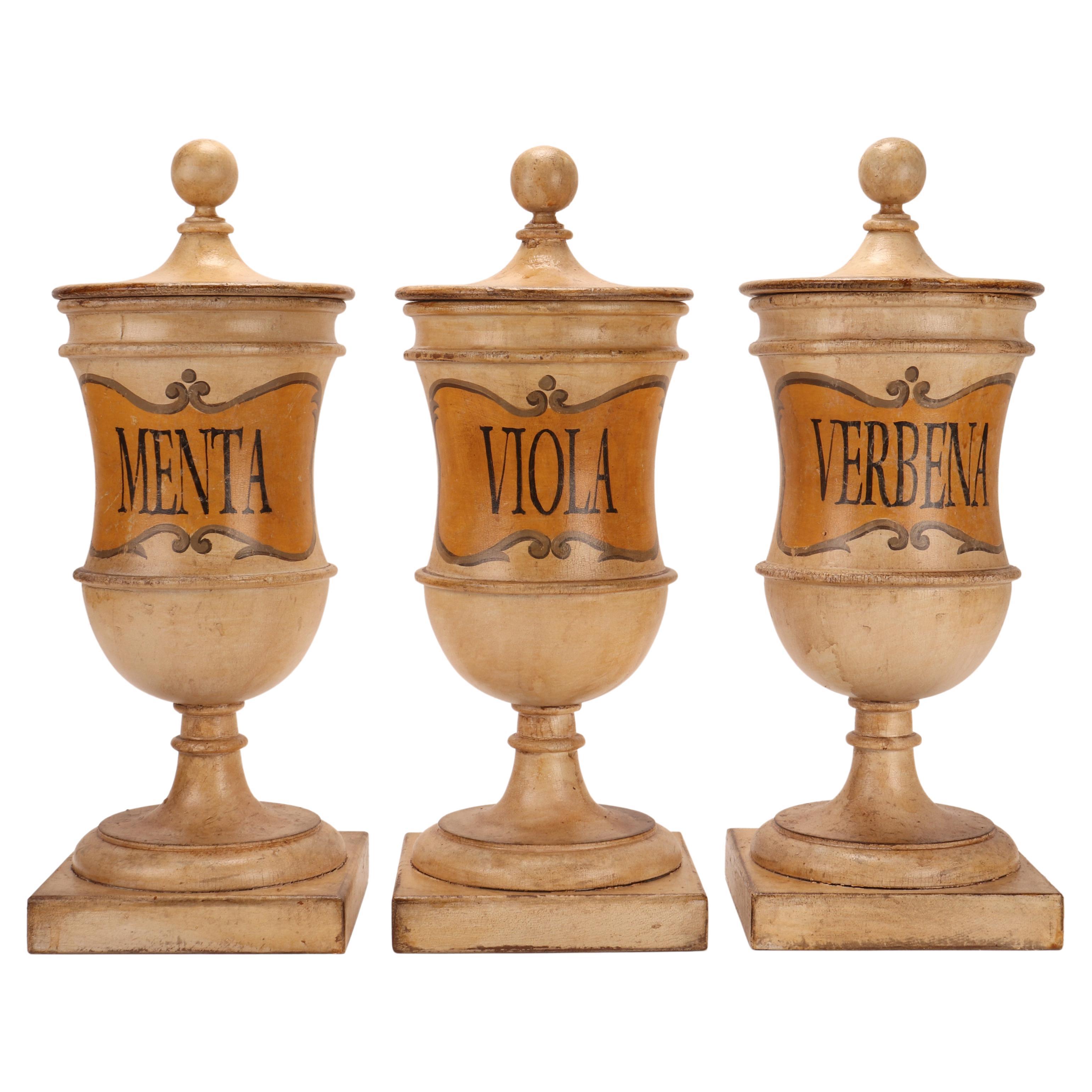 Herbalist Pharmacy Wooden Jars, Italy 1870 For Sale