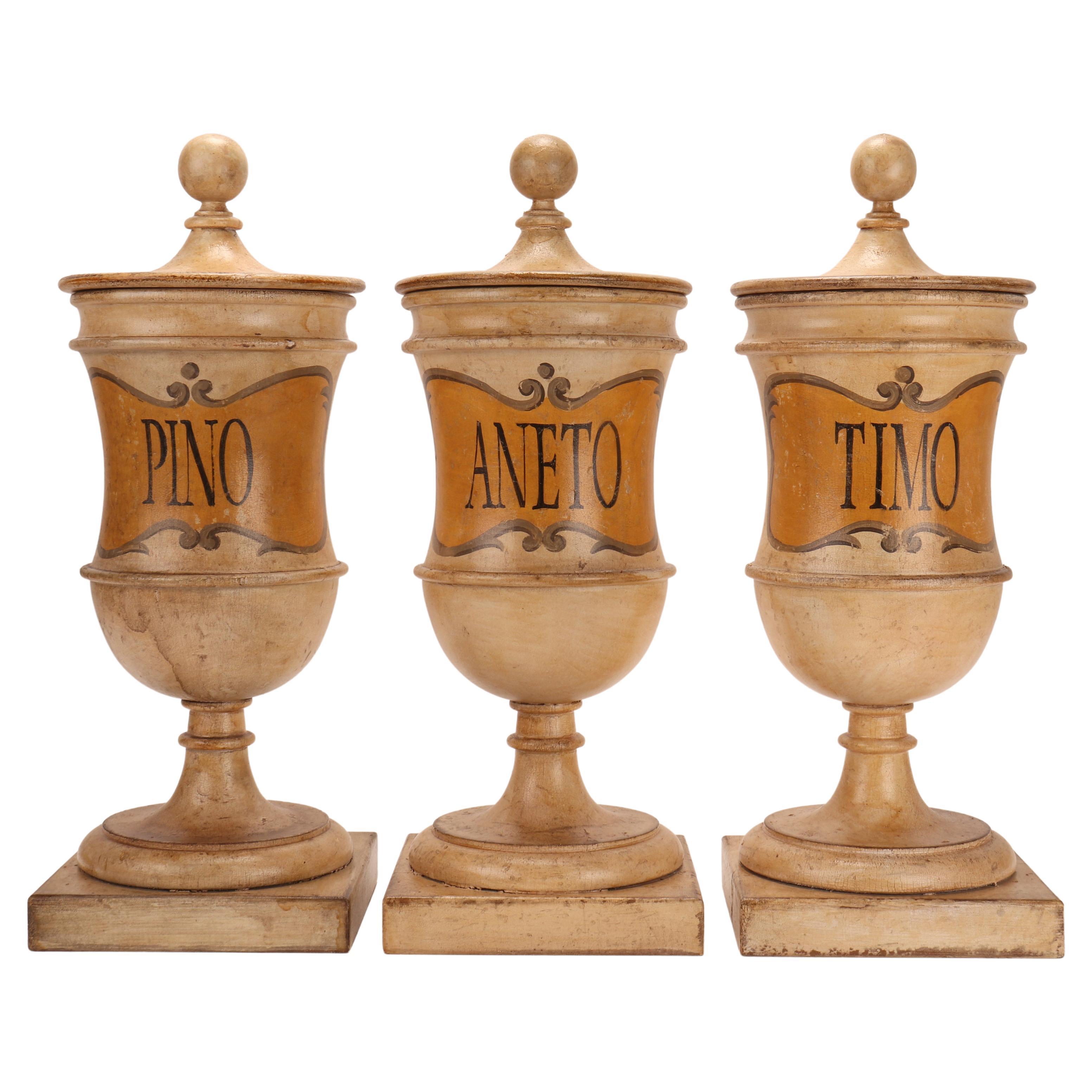 Herbalist Pharmacy Wooden Jars, Italy 1870 For Sale