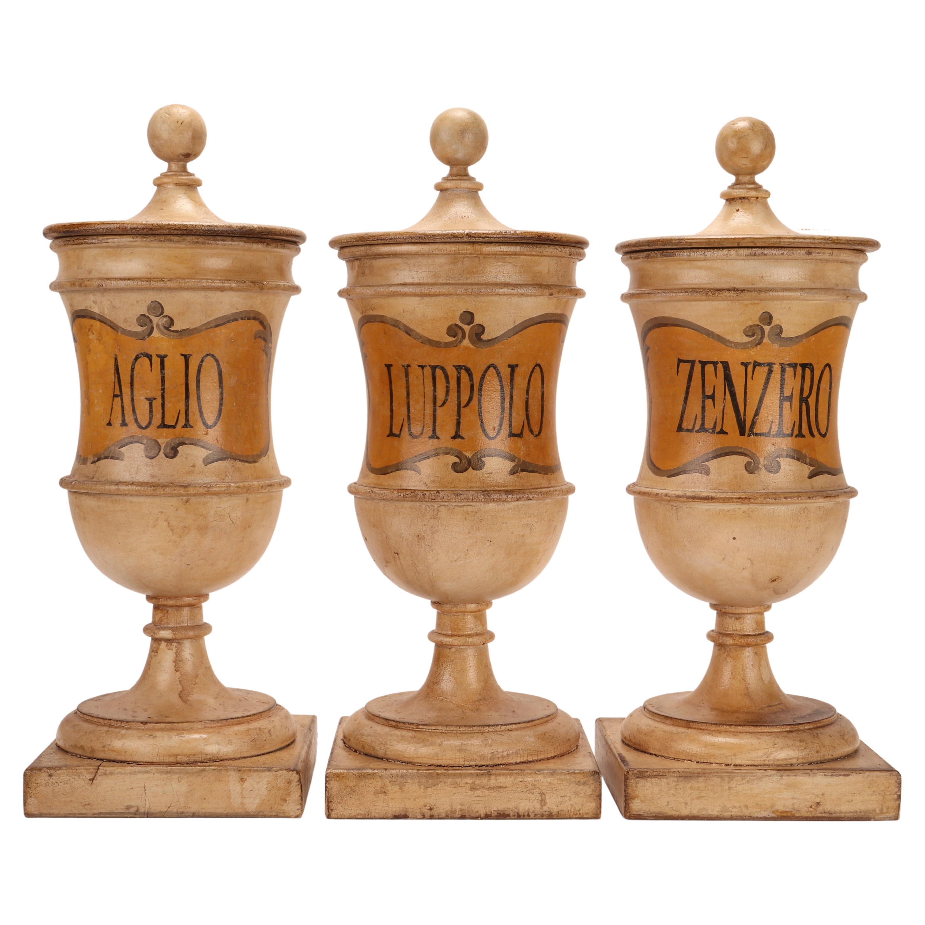 Herbalist Pharmacy Wooden Jars, Italy 1870 For Sale