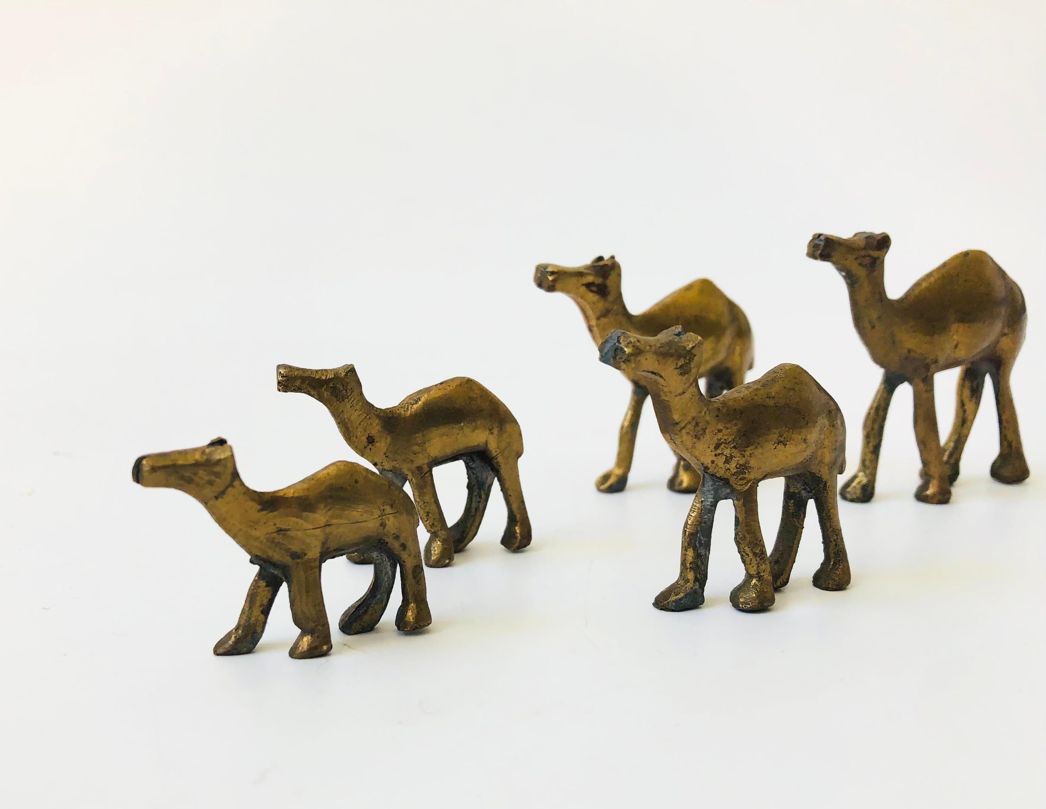 Bohemian A Herd of Vintage Brass Camels - Set of 5