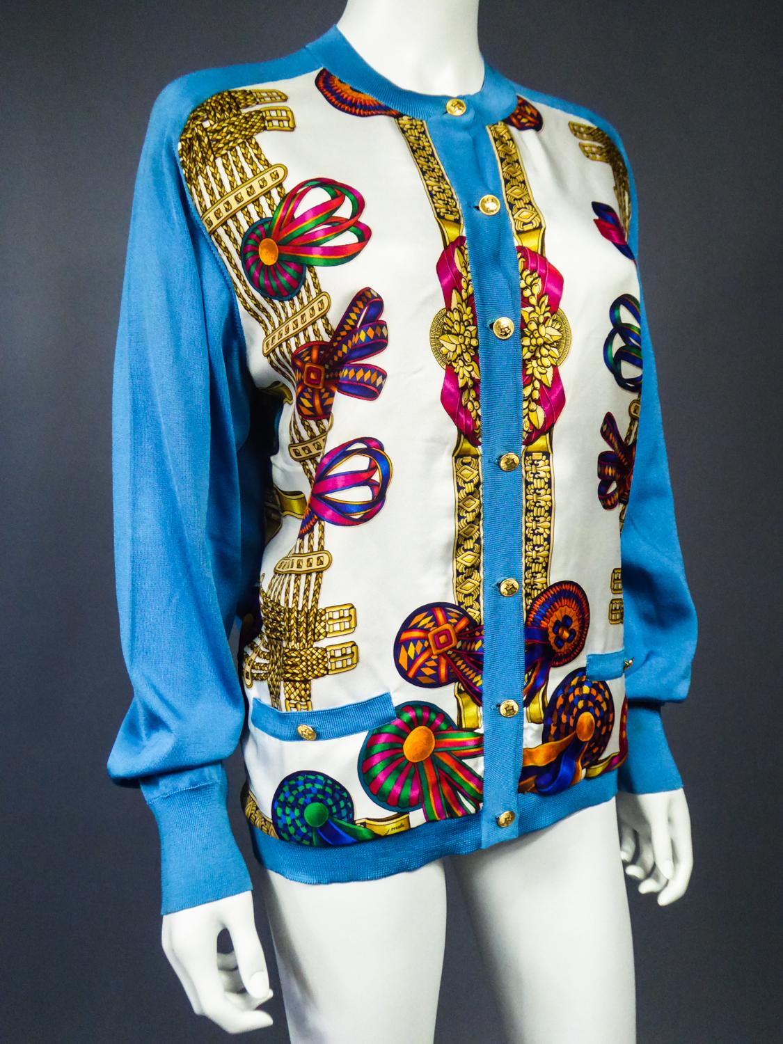 A Hermès Cardigan Jacket in Silk Knit and Silk Print - France Circa 2000 1