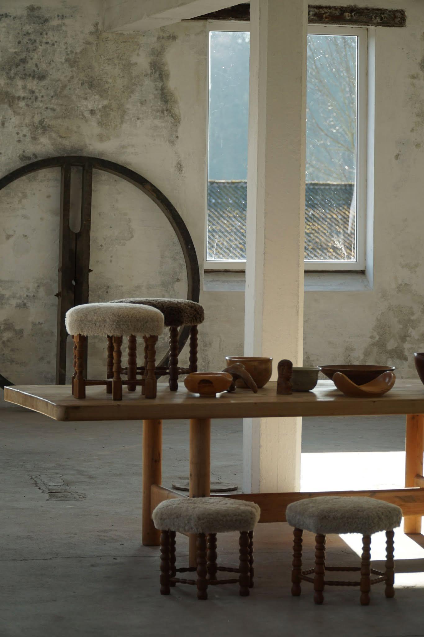A Hexagon Stool in Oak, Reupholstered Seat in Lambswool, Danish Modern, 1950s 3