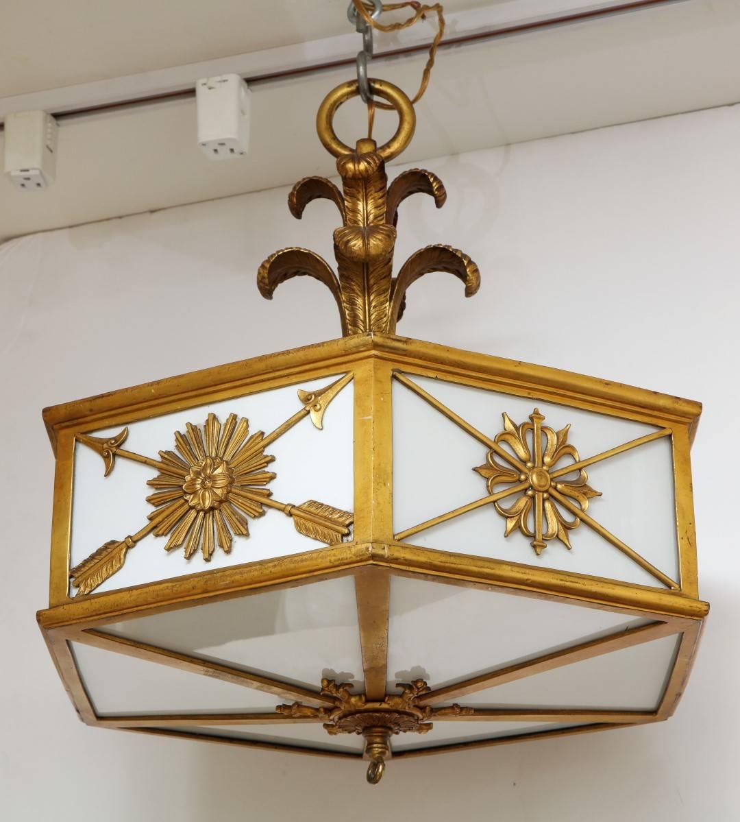 Neoclassical Hexagonal Ceiling Fixture Attributed to E.F. Caldwell