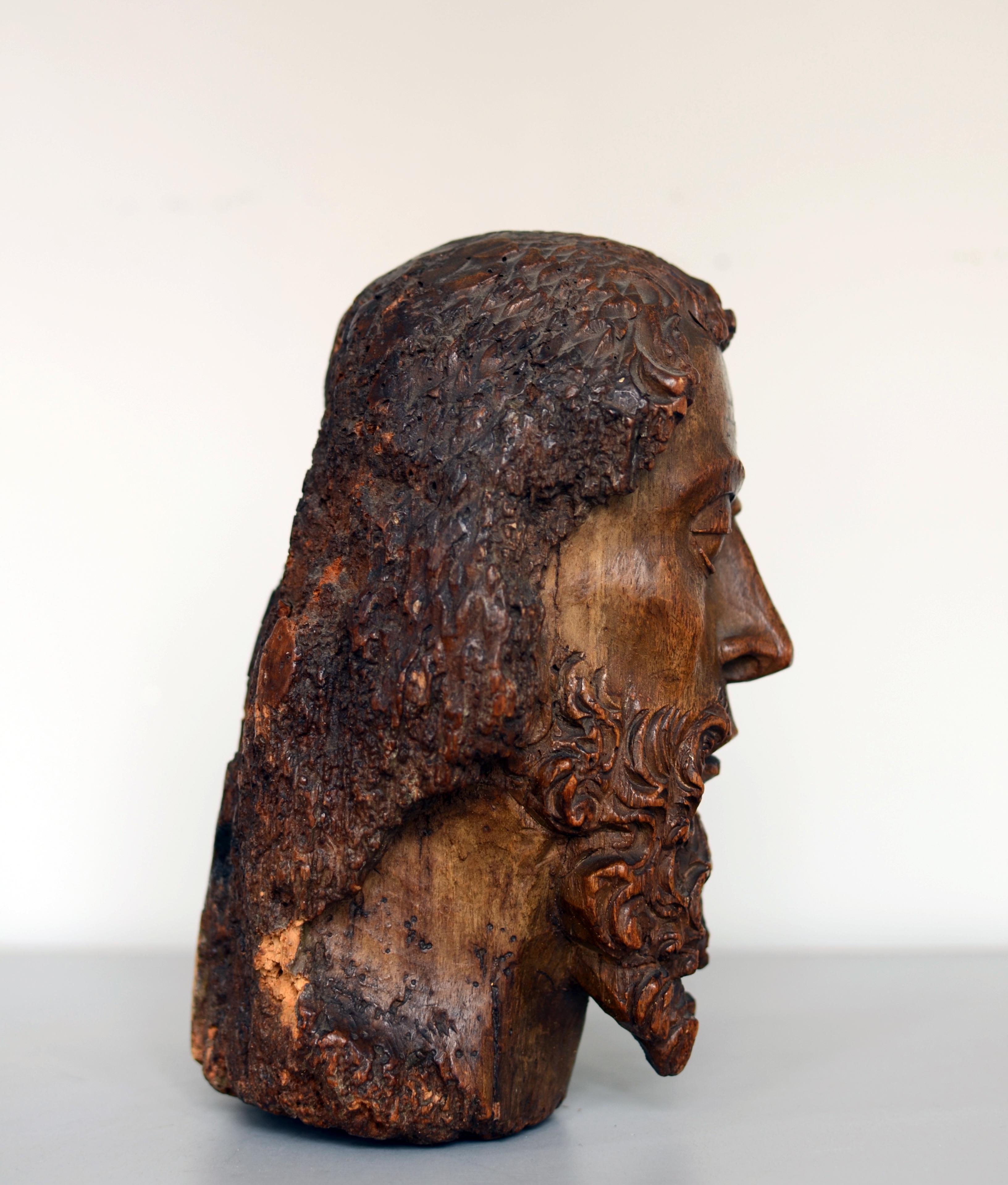 18th Century and Earlier High Gothic French Iberian Wooden Bust of Saint John the Baptist
