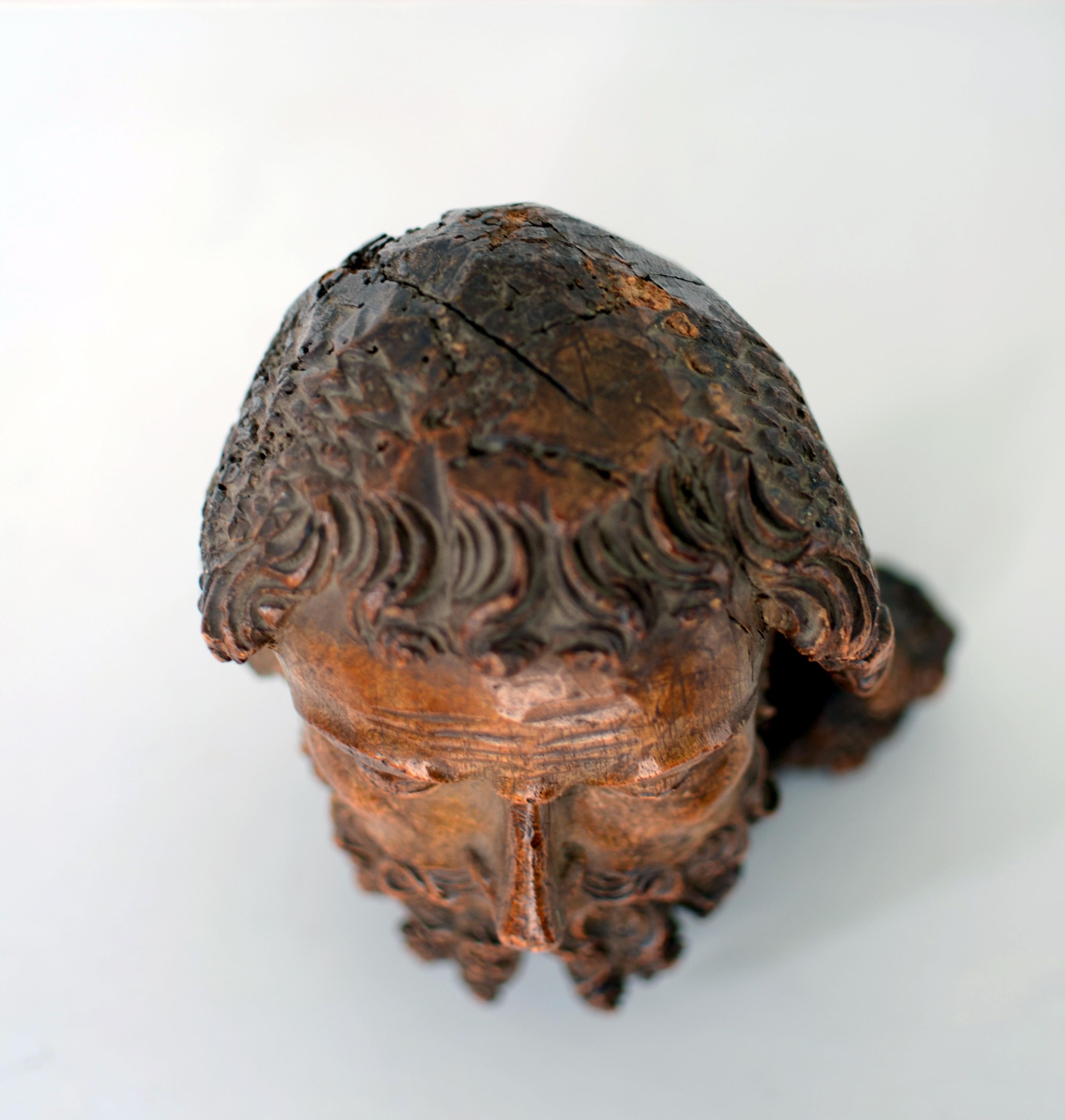 High Gothic French Iberian Wooden Bust of Saint John the Baptist 2