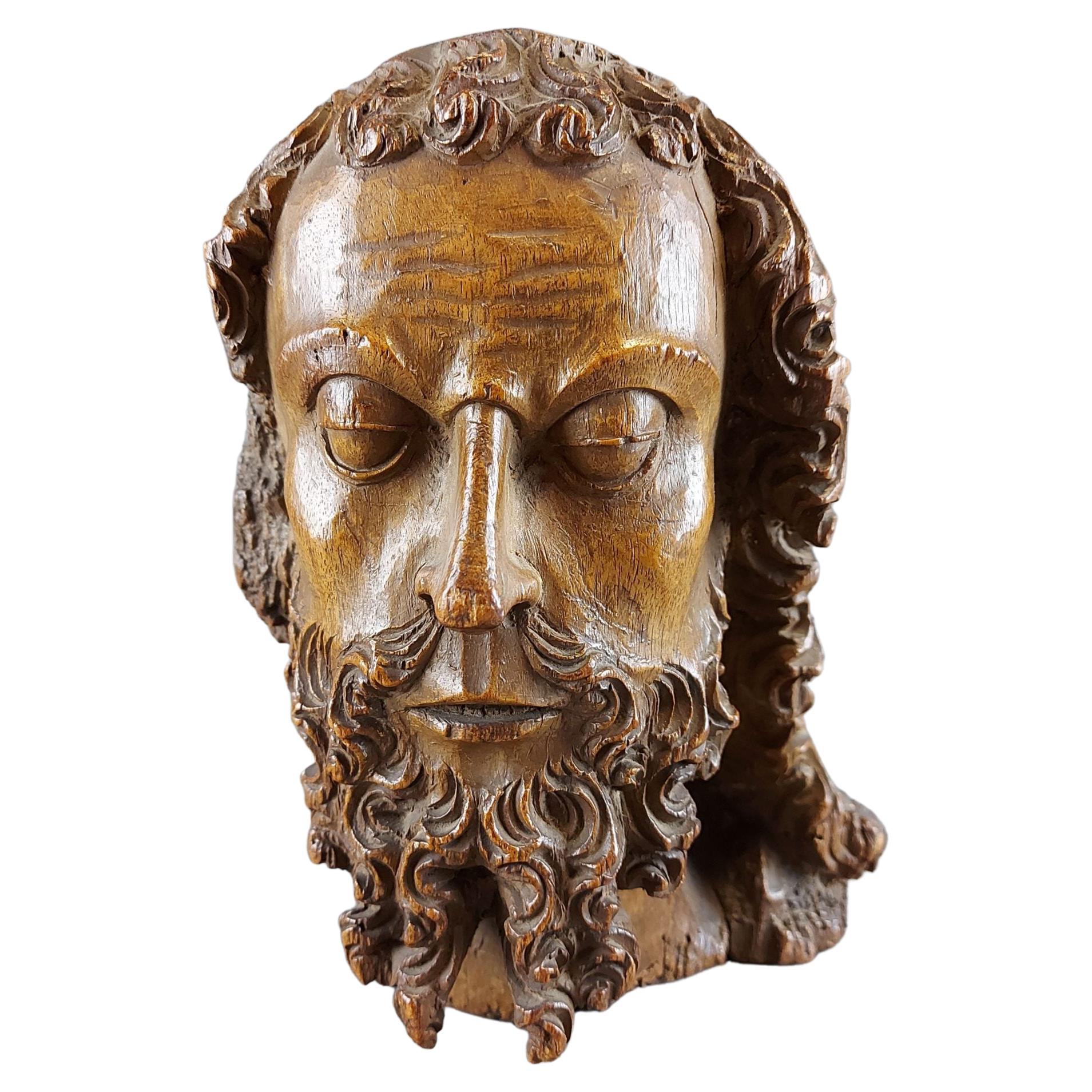 High Gothic French Iberian Wooden Bust of Saint John the Baptist