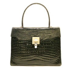 A high quality black crocodile handbag, France, 1980s.
