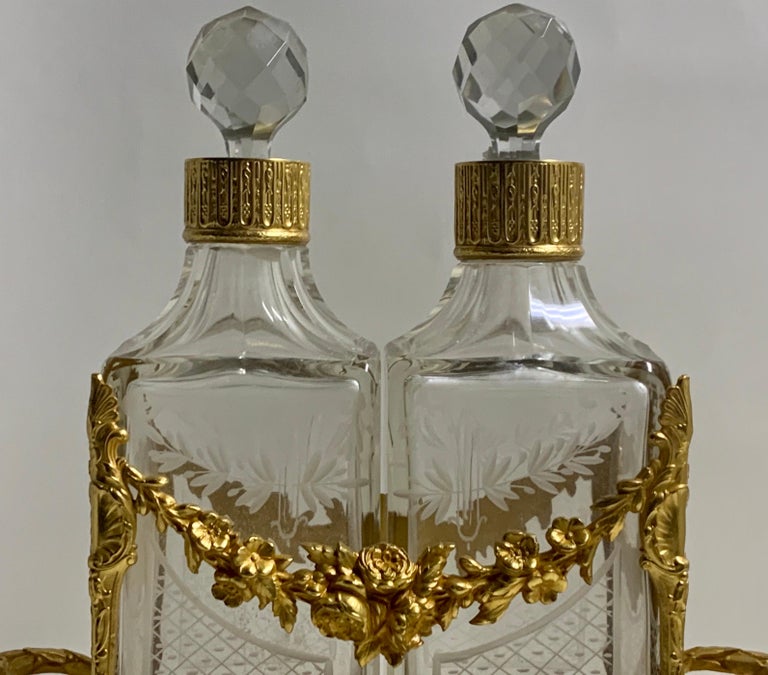 High Quality French Bronze Dore Double Decanters and Stand at 1stDibs