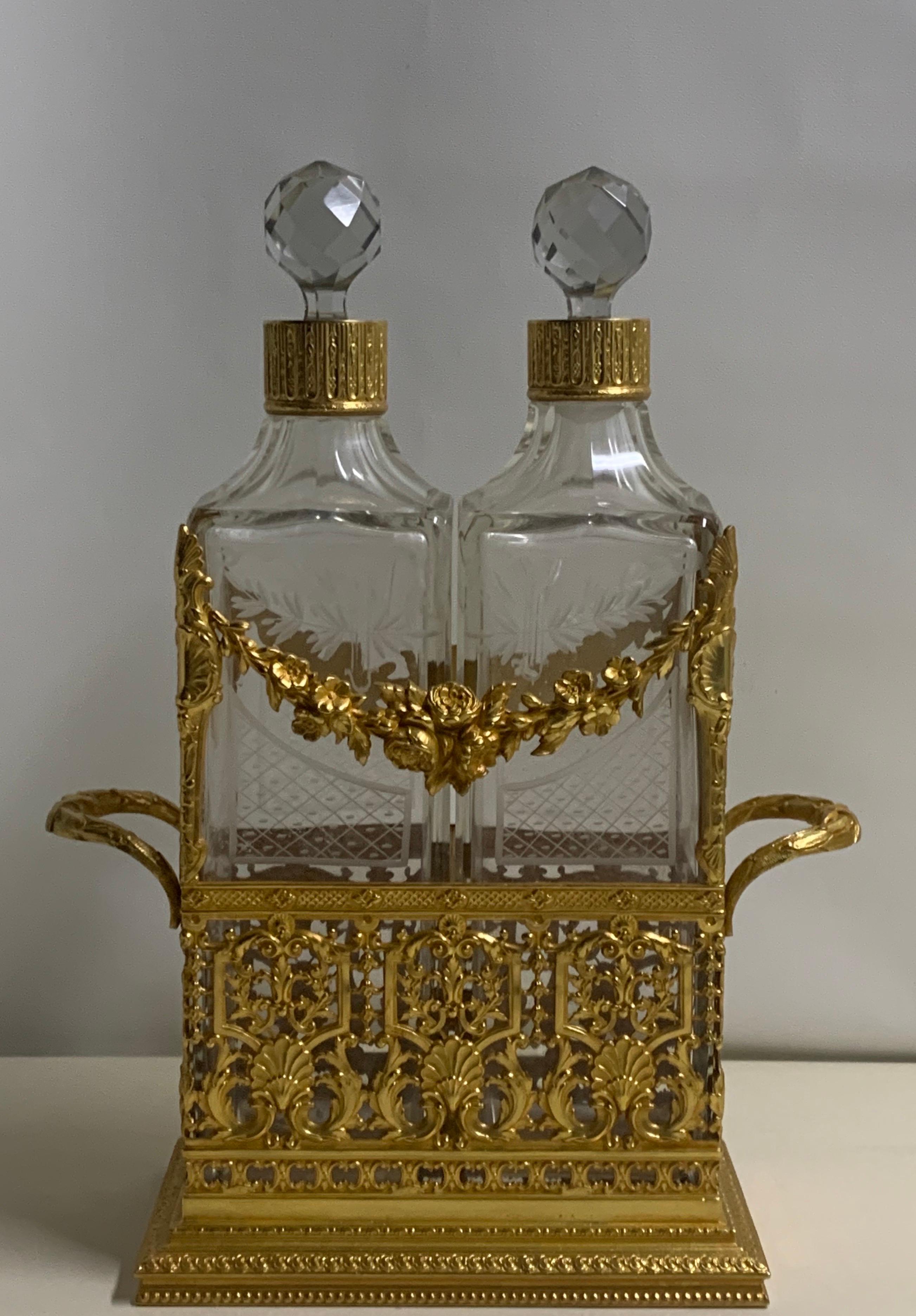 High Quality French Bronze Dore Double Decanters and Stand 2
