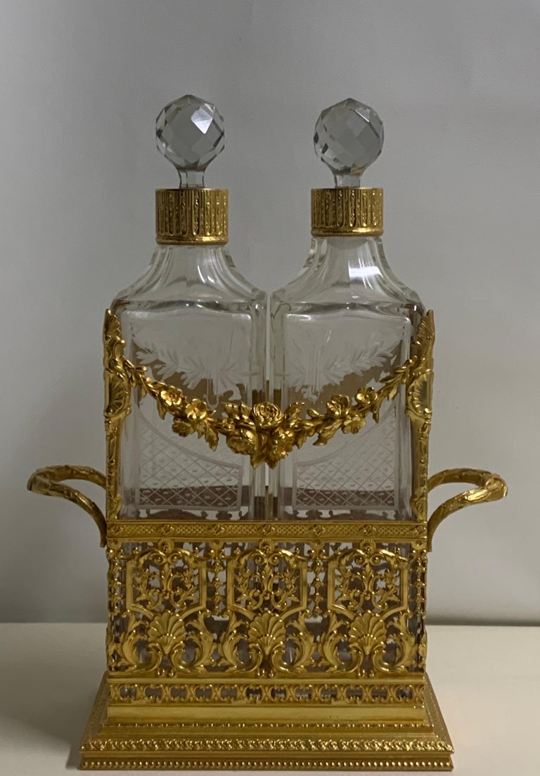 High Quality French Bronze Dore Double Decanters and Stand at 1stDibs