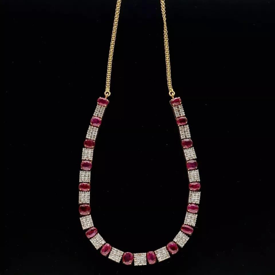 Collier vintage de haute qualité en or massif 21k / 21ct, diamants 2,8ct et rubis 10ct 6