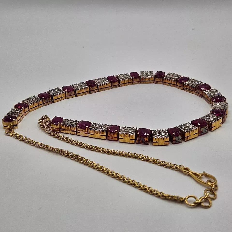 Collier vintage de haute qualité en or massif 21k / 21ct, diamants 2,8ct et rubis 10ct Bon état à Kenley surrey, GB