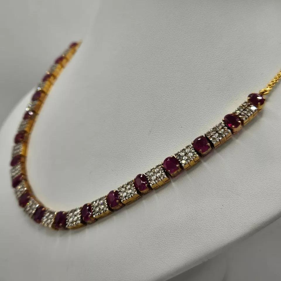  Collier vintage de haute qualité en or massif 21k / 21ct, diamants 2,8ct et rubis 10ct Unisexe 