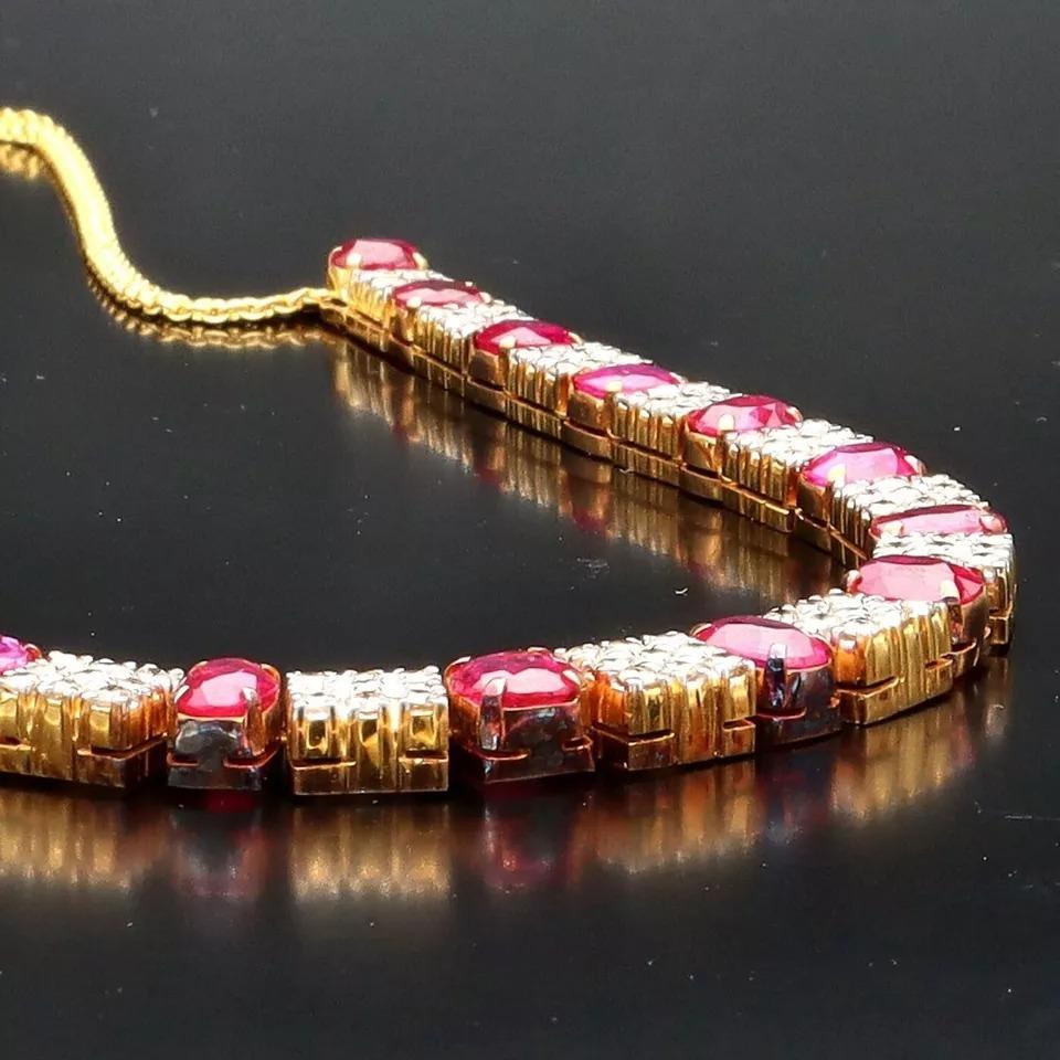 Collier vintage de haute qualité en or massif 21k / 21ct, diamants 2,8ct et rubis 10ct 4