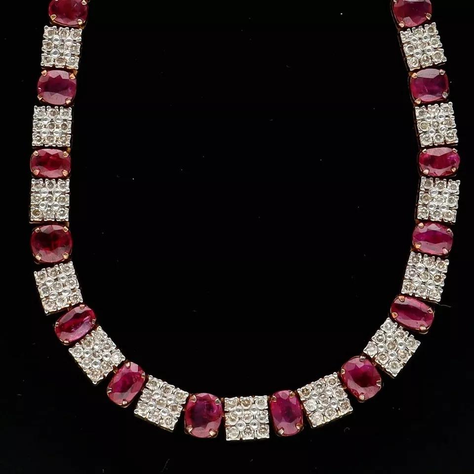 Collier vintage de haute qualité en or massif 21k / 21ct, diamants 2,8ct et rubis 10ct 5