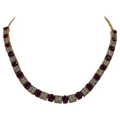 Collier vintage de haute qualité en or massif 21k / 21ct, diamants 2,8ct et rubis 10ct