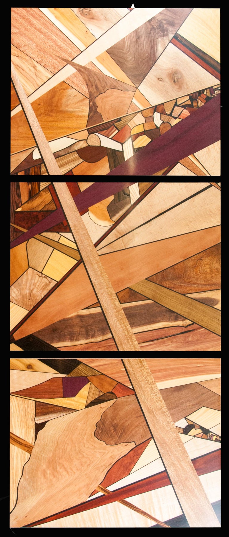 Highly Colorful Exotic Wood Abstract Mosaic Triptych Wall Art For Sale