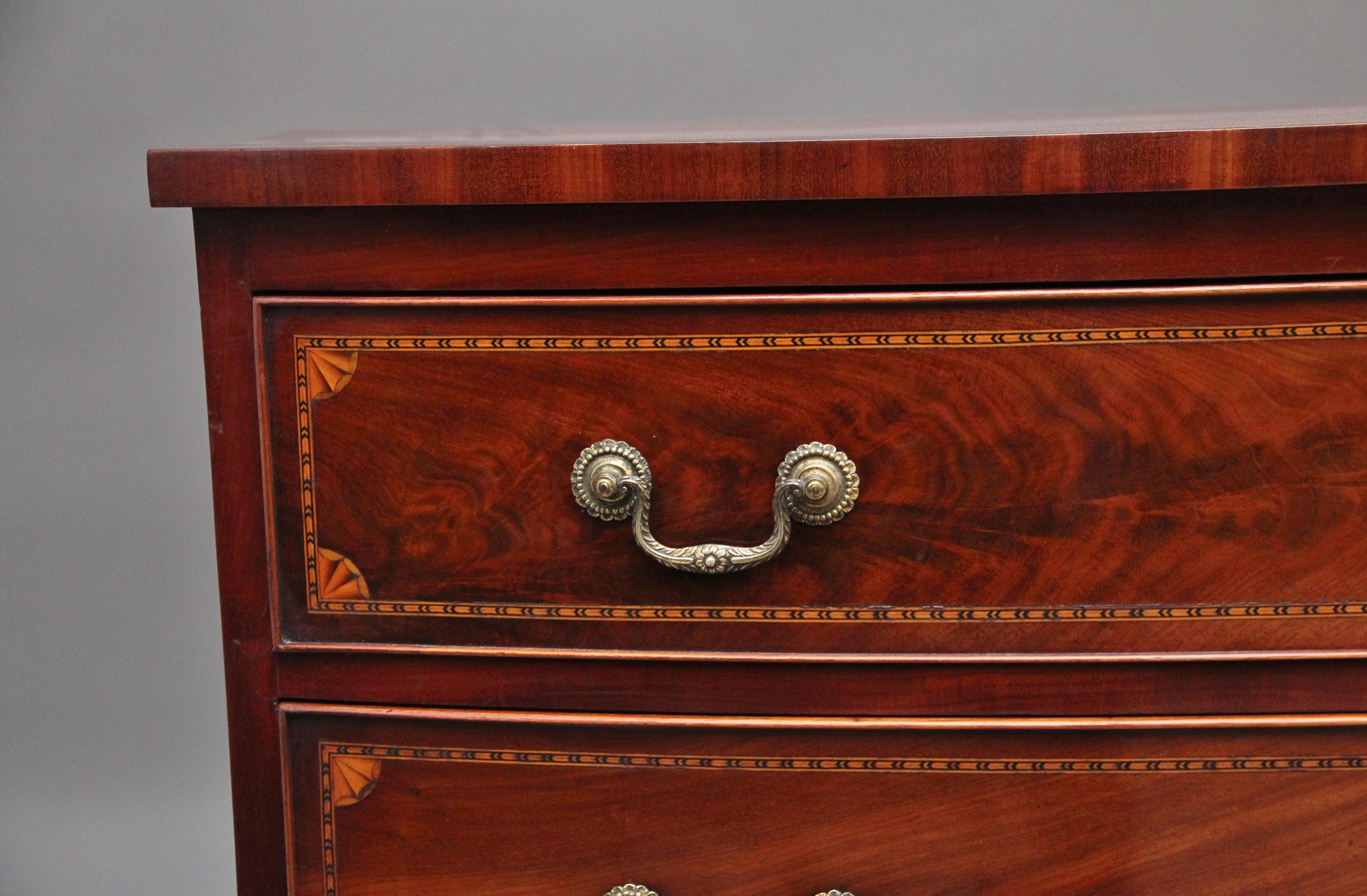 Highly Decorative Early 19th Century Flame Mahogany and Inlaid Bowfront Chest  For Sale 2