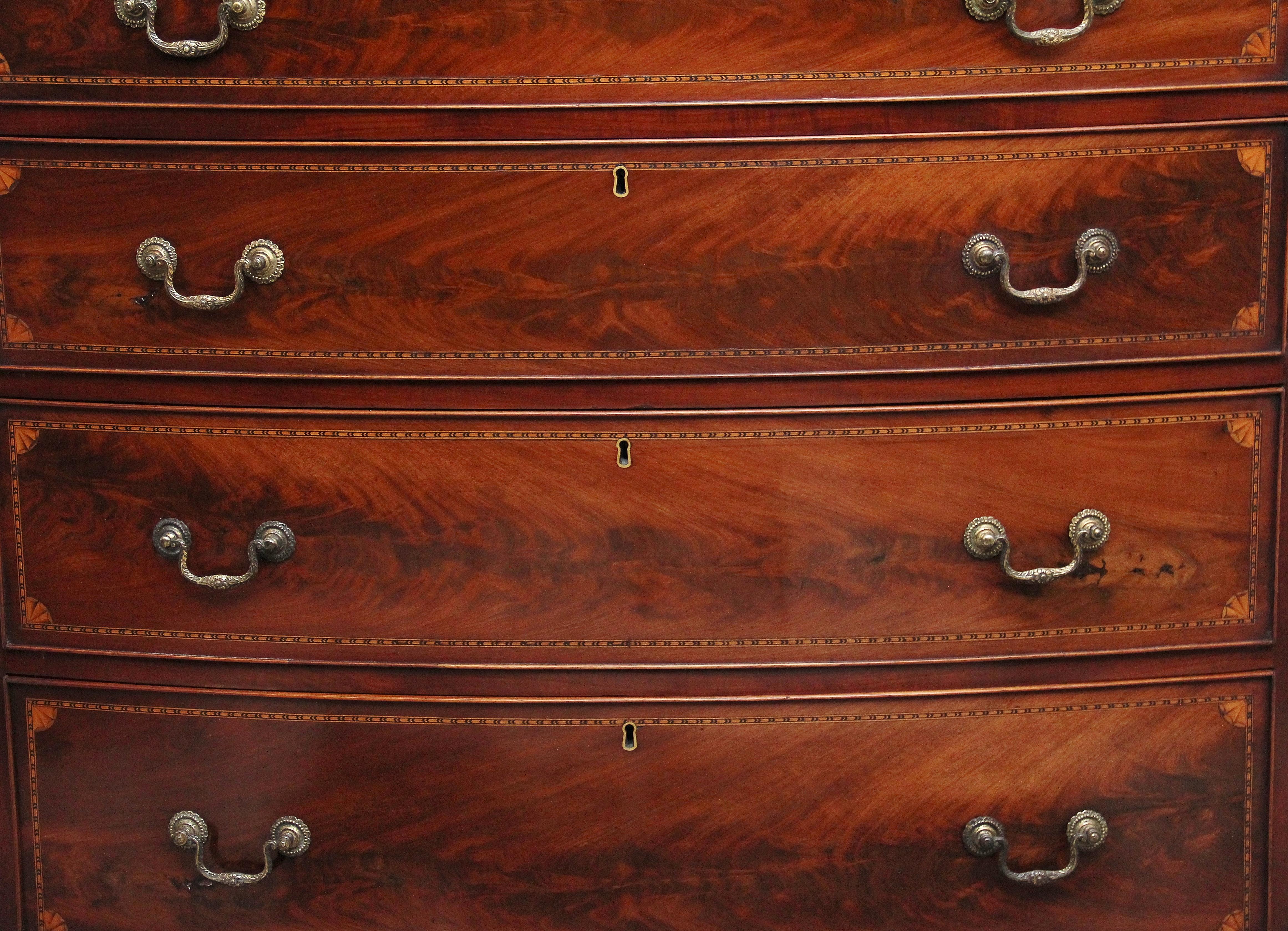 Highly Decorative Early 19th Century Flame Mahogany and Inlaid Bowfront Chest  For Sale 3