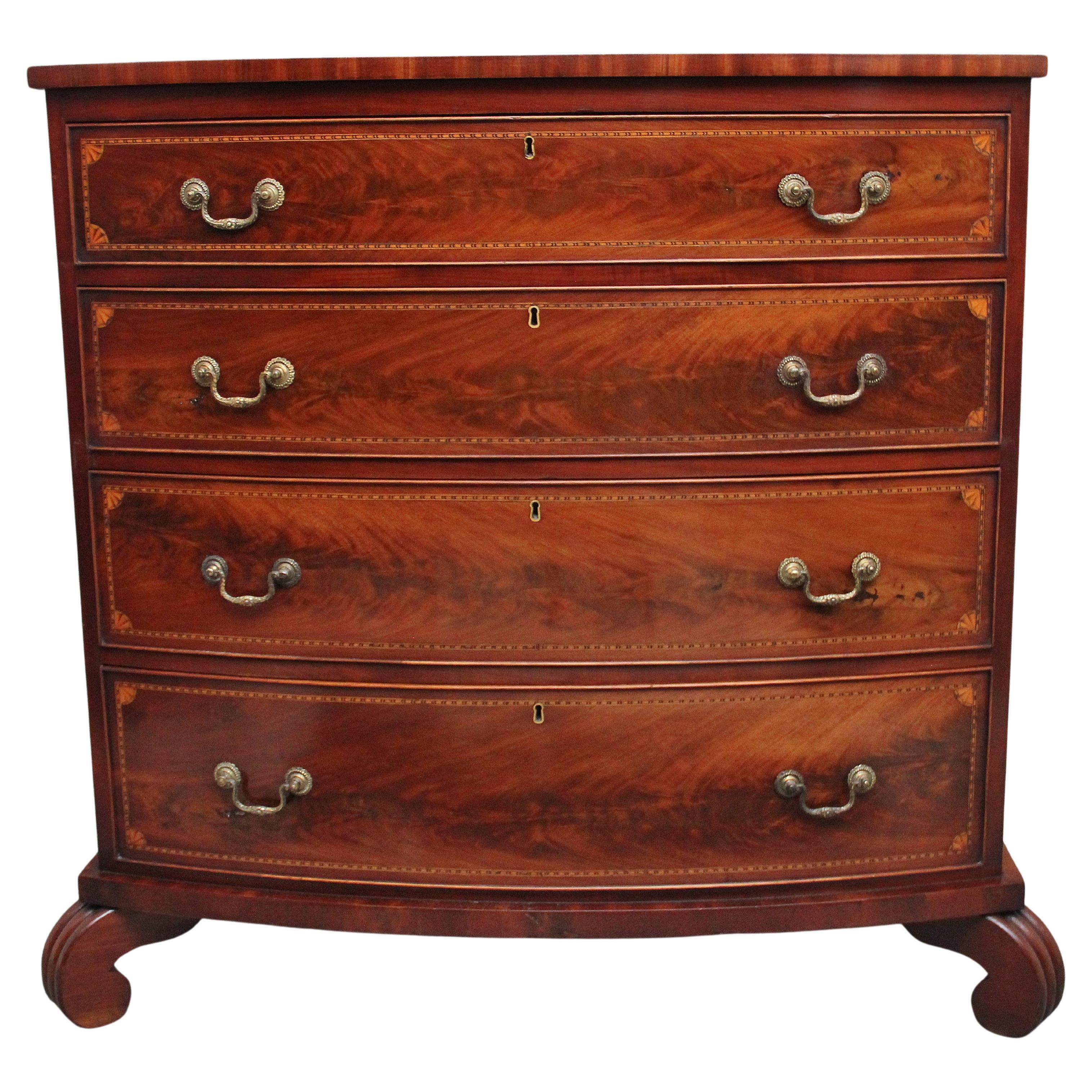 Highly Decorative Early 19th Century Flame Mahogany and Inlaid Bowfront Chest  For Sale